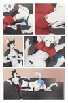 2019 2:3 absurd_res all_fours anthro biped blue_clothing blue_eyes blue_kerchief blue_underwear border boxer_briefs boxers_(clothing) bulge bulge_in_face bulge_lick bulge_nuzzling canid canine canis clothed clothing comic countershading dice_akita digitigrade domestic_dog duo edesk face_in_crotch feet furniture grawlixes heterochromia hi_res hindpaw husky kerchief licking looking_at_another looking_at_partner male male/male mammal motion_lines multicolored_body nordic_sled_dog pattern_clothing pattern_underwear pawpads paws pink_nose pink_pawpads profanity red_clothing red_underwear shane_(shane) sitting sofa speech_bubble spitz tail tail_motion tailwag tongue tongue_out two_tone_body underwear underwear_lick underwear_only white_border wolf