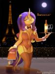 anthro blind blonde_hair bottle bow_(feature) bow_tie breasts candle candlelight city cleavage clothed clothing container detailed_background disability eiffel_tower eyelashes female hair holding_menu holding_object horn legwear light lights lingerie long_hair long_tail menu multicolored_hair paris purple_hair purple_tail service_menu skimpy smile smirk solo stockings tail text thigh_highs tight_clothing two_tone_hair two_tone_tail waiter yellow_tail airfly-pony hasbro my_little_pony mythology mira_(character) equid equine mammal mythological_creature mythological_equine unicorn 2018 3:4 digital_media_(artwork) french_text translated