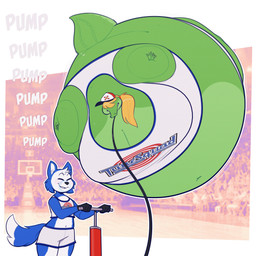 air_inflation air_pump belly belly_expansion big_belly big_breasts black_outline blonde_hair blue_hair body_inflation breast_expansion breasts expansion eyes_closed floating fur green_body hair hose hose_in_mouth hose_inflation huge_belly huge_breasts hyper hyper_belly hyper_breasts hyper_inflation immobile inflation onomatopoeia outline puffed_cheeks pump_(sound_effect) simple_background sound_effects spherical_inflation text white_background white_body white_fur white_outline ridiculouscake space_jam warner_brothers geraldeen_almer crocodile crocodilian reptile scalie 1:1 2023 absurd_res hi_res mixed_media