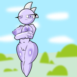 areola big_breasts breasts crossed_arms female looking_at_viewer navel nipples nude small_waist solo standing thick_thighs wide_hips humanoid 1:1 tagme