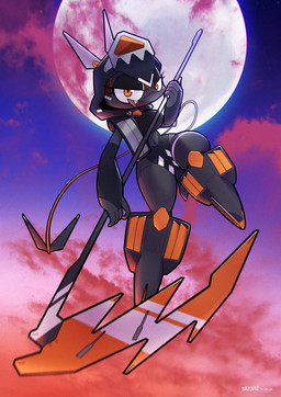 aircraft anthro black_body breasts f-117_nighthawk female holding_melee_weapon holding_object holding_weapon kemono looking_at_viewer machine melee_weapon moon navel orange_eyes polearm scythe sky smile solo tail teeth vehicle weapon sat_v12 zamea_(sat_v12) aeromorph living_aircraft living_machine living_vehicle robot 2025 hi_res