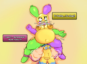 5_fingers air_inflation areola aroused aroused_female balloon balloon_breasts belly belly_expansion belly_inflation big_belly big_breasts blowing blowing_balloon blowing_on_pussy breast_expansion breasts clothing crossgender dialogue dripping_vulva duo expansion female female/female fingers genitals glistening glistening_body inflatable inflation leaking_air looking_pleasured moan pinata speech_bubble swelling taut vulva artistnoob blushcrunch_studio dandy's_world roblox looey_(dandy's_world) yatta_(dandy's_world) hi_res