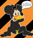 anthro bare_hands barefoot clothing costume feet herrotheotter holidays jockstrap male solo text underwear bastiondurr disney halloween mickey_mouse canid canine canis domestic_dog mammal english_text hi_res