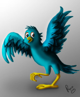 ambiguous_feral ambiguous_gender beak black_eyes blue_body blue_feathers feathered_wings feathers feral glistening glistening_eyes gradient_background head_tuft looking_at_viewer open_mouth simple_background solo tuft wings yellow_beak pandapaco avian hi_res
