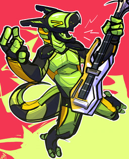 4_fingers >_< anthro black_arms electric_guitar eyes_closed fingers green_body green_face green_fingers green_tail guitar holding_guitar holding_musical_instrument holding_object machine male multicolored_arms multicolored_face multicolored_tail musical_instrument nude open_mouth plucked_string_instrument rocking_out simple_background solo standing string_instrument tail yellow_arms quiflex robot robot_anthro synth_(vader-san) 2024 digital_drawing_(artwork) digital_media_(artwork) hi_res
