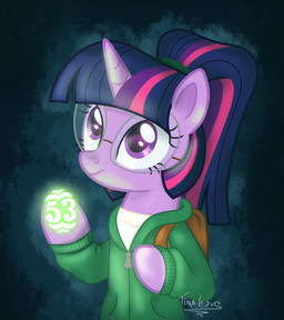anthro backpack clothing eyewear female glasses glowing hair hooves horn jacket multicolored_hair number parody purple_body purple_eyes simple_background solo topwear wings tina-de-love cartoon_network friendship_is_magic hasbro infinity_train my_little_pony mythology tulip_olsen twilight_sparkle_(mlp) equid equine mammal mythological_creature mythological_equine winged_unicorn crossover hi_res signature