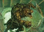 action_pose ambiguous_gender anthro biped brick_wall copyright_symbol dutch_angle fangs fur_armor green_eyes hook hook_hand open_door open_mouth pose rope solo standing symbol teeth text wall_(structure) caio_monteiro hasbro magic:_the_gathering mythology wizards_of_the_coast canid canine mammal mythological_canine mythological_creature werecanid werecanine werecreature werewolf 2020 artist_name hi_res official_art signature