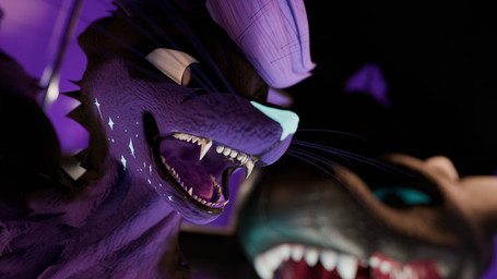 anthro black_body black_fur black_scales blue_eyes blue_nose chest_tuft duo fangs fur glowing glowing_nose hair male male/male mouth_shot multicolored_body open_mouth purple_body purple_fur purple_hair purple_mouth scales simple_background sparkles teeth tongue tuft two_tone_body whiskers kitsunaki_(artist) mythology focalor_(goetia) kitsunaki canid canine canis dragon fox mammal mythological_creature mythological_scalie rexouium scalie swaggon 16:9 2025 3d_(artwork) blender_(artwork) blender_cycles_(artwork) digital_media_(artwork) headshot_portrait hi_res portrait widescreen