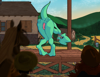 ambiguous_gender anthro anus auction bent_over bodily_fluids collar collar_only crying detailed_background genitals group humiliation male nude penis presenting presenting_anus public public_humiliation questionable_consent tears tongue tongue_out kafunya kobold_adventure moe_(kobold_adventure) equid equine horse kobold mammal scalie absurd_res hi_res