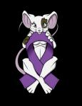 anthro awareness_ribbon bite breast_cancer_awareness breasts cancer_(disease) cancer_awareness female grey_eyes looking_at_viewer navel nude purple_ribbon ribbons simple_background solo muniversalarts antonya_flynn mammal mouse murid murine rodent hi_res