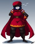 anthro black_hair black_nose blue_highlights clothed clothing cosplay female hair highlights_(coloring) looking_at_viewer solo standing text superix dreamworks shrek_(series) lord_farquaad shi_yu_(lunarspy) bear giant_panda mammal 2022 absurd_res hi_res