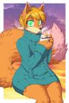 ambiguous_gender anthro beverage clothed clothing coffee looking_at_viewer solo thick_thighs wide_hips lovelesskiax wolfyhero canid canine fox mammal hi_res