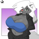 anthro big_breasts breasts clothed clothing female hair huge_breasts solo chrisandcompany kelsey_sienna mammal mephitid skunk 1:1 absurd_res hi_res