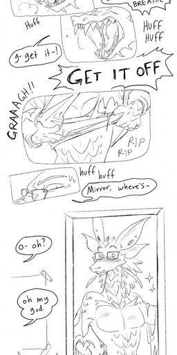 abs animal_genitalia animal_penis anthro aroused big_tail blush bodily_fluids body_size_growth breath chair claws clothed clothing clothing_lift desk dialogue eyewear eyewear_only fur furniture genitals glasses glasses_only growth hair hoodie huge_tail human_to_anthro inside long_claws male mirror muscle_growth muscular muscular_anthro muscular_male nude nude_anthro nude_male open_mouth panicking pecs penis ripping saliva saliva_string scale_growth scales sharp_teeth sheath shirt shirt_lift simple_background sitting size_transformation snout snout_growth solo species_transformation spread_legs spreading standing sweat table tail tail_growth teeth text topwear torn_clothing transformation transformation_sequence undressing wearing_glasses pineconepaladin capcom monster_hunter mythology matsuo_akatsu_(human) human leviathan_(mh) mammal mizutsune mythological_creature scalie 2026 absurd_res comic digital_media_(artwork) english_text hi_res long_image monochrome tall_image