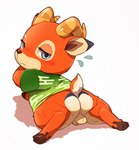 anthro backsack balls butt flaccid genitals hooves lying male on_front penis semi-anthro simple_background small_penis solo hijirinoyuta animal_crossing nintendo beau_(animal_crossing) antelope bovid mammal