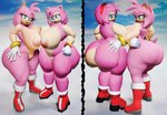 anthro big_breasts big_butt big_nipples boots breast_squish breasts butt clothing cloud duo eyelashes female footwear gloves green_eyes hair hand_on_butt handwear huge_breasts huge_butt low_poly mostly_nude narrowed_eyes nipples open_mouth pink_body pink_hair shoes squish tail thick_thighs wide_hips vulkyasha sega sonic_adventure sonic_the_hedgehog_(series) amy_rose eulipotyphlan hedgehog mammal 3d_(artwork) digital_media_(artwork) hi_res