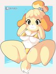 anthro bikini breasts cleavage clothed clothing female solo spread_legs spreading swimwear triangle_bikini two-piece_swimsuit under_boob onigiri_punch animal_crossing nintendo isabelle_(animal_crossing) canid canine canis domestic_dog mammal shih_tzu toy_dog hi_res