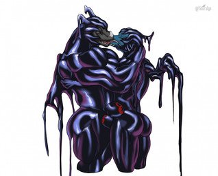 2_horns anthro black_body blue_body bulge bulge_frottage butt chastity_bulge chastity_device chin_spikes eye_contact facial_spikes goo_transformation horn hug kissing lock_symbol looking_at_another male male/male multicolored_body muscular muscular_male null_bulge null_bulge_frottage spikes spikes_(anatomy) spines spreading transformation wearing_chastity_device tiburalgo mythology negadrake talen dragon mythological_creature mythological_scalie scalie 2024 hi_res