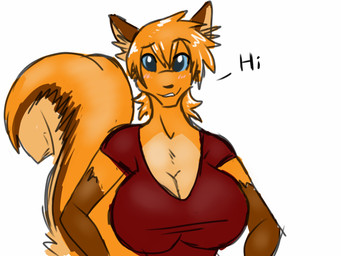 anthro big_breasts breasts clothed clothing female fur hair looking_at_viewer smile solo teeth neon-b mammal rodent sciurid tree_squirrel 4:3 character_request
