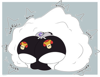 abdominal_bulge balls belly big_balls big_belly big_breasts big_butt black_bottomwear black_clothing black_mouth black_shorts blue_eyewear blue_glasses border bottomwear breasts butt butt_squish clothing eyewear genitals glasses grey_background grey_clothing grey_shirt grey_topwear gurgle_(sound_effect) gynomorph hair hand_on_butt hand_on_own_butt huge_balls huge_belly huge_breasts huge_butt hyper hyper_balls hyper_belly hyper_breasts hyper_butt hyper_genitalia intersex nerd not_furry onomatopoeia open_mouth open_smile pink_eyes purple_hair rear_view rumbling_stomach shirt shorts simple_background smile solo sound_effects spikes spikes_(anatomy) squish text topwear vore white_body white_border cheeki nintendo pokemon tifa_(reathe) gardevoir generation_3_pokemon humanoid pokemon_(species) 2026 absurd_res colored digital_media_(artwork) flat_colors hi_res signature