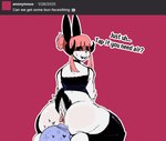 anthro anus big_butt bottomless butt clothed clothing dialogue duo faceless_character facesitting gynomorph horn intersex legwear looking_back raised_tail sitting_on_another solo_focus tail thick_thighs thigh_highs susieruu suzi_(susieruu) lagomorph mammal hi_res trans_(lore) trans_woman_(lore)