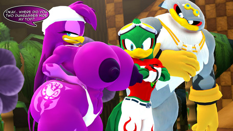 abs annoyed anthro big_breasts big_butt breasts butt butt_tattoo clothed clothing crossed_arms female group head_tuft huge_breasts huge_butt jewelry looking_aside male muscular muscular_male necklace speech_bubble tattoo thong topless topless_female trio tuft underwear rocketspuff sega sonic_riders sonic_the_hedgehog_(series) jet_the_hawk storm_the_albatross wave_the_swallow accipitrid accipitriform albatross avian bird hirundinid oscine passerine procellariiform swallow_(bird) 16:9 3d_(artwork) 4k absurd_res digital_media_(artwork) hi_res widescreen