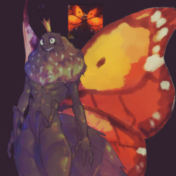 2_antennae 3_fingers 4_wings anthro anthrofied casual_nudity crown crown_only eyespots featureless_crotch fingers grey_body grin headgear headgear_only insect_wings lepidopteran_wings light male male_anthro markings multi_wing nude orange_wings ruff simple_background slim_anthro slim_male smile solo spread_wings standing teeth three-quarter_view toothy_grin wing_markings wings viffster disney hoppers_(disney) pixar titus_(hoppers) arthropod butterfly insect lepidopteran 1:1 2026 digital_media_(artwork) hi_res lighting reference_image shaded