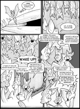 anthro black_border border breasts chest_tuft cute_fangs dialogue electronics eyewear fangs female gesture group male salute sleeping sunglasses teeth television text tuft upside_down wings yell chris_fischer chip_'n_dale_rescue_rangers disney foxglove_(cdrr) bat mammal english_text hi_res monochrome