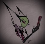 antennae_(anatomy) clothing female gloves handwear looking_at_viewer solo tablet vial darkryn_(artist) invader_zim nickelodeon ara_(ryn) alien humanoid irken hi_res