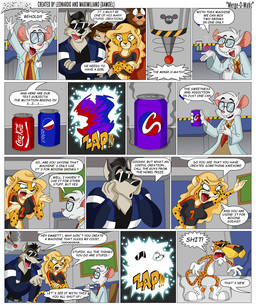 anthro athletic athletic_anthro athletic_female athletic_wear beverage beverage_can breasts clothing coat crop_top detailed_background dialogue eyewear female glasses group humor lab_coat laboratory male mascot mocking science_fiction scientific_experiment shirt soda sunglasses text topwear transformation xamoel beast_house cheetos coca-cola pepsi bosch_(xamoel) bryanna_(xamoel) chester_cheetah emmett_(xamoel) megan_(xamoel) wimpy_(xamoel) bear border_collie canid canine canis cheetah collie domestic_dog felid feline herding_dog mammal mouse murid murine pastoral_dog rodent sheepdog wolf comic english_text