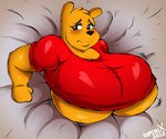 anthro big_breasts blush breasts cleavage clothed clothing crossgender female huge_breasts mtf_crossgender shirt solo stuck topwear superix disney winnie_the_pooh_(franchise) pooh_bear bear mammal absurd_res hi_res