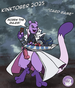 card card_game clothing coat duel_disk erection gaming genitals humor male penis screw_the_rules topwear hyperchibiabsol kinktober kinktober_2025 nintendo pokemon yu-gi-oh! chrona_the_mewtwo kaiba seto seto_kaiba duel_monster generation_1_pokemon legendary_pokemon mewtwo pokemon_(species) 2025 hi_res