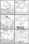 anthro blush clock-face clothing comic dragon english_text growth hi_res male monochrome muscle_growth muscular muscular_anthro muscular_male mythological_creature mythological_scalie mythology open_mouth scalie solo text torn_clothing