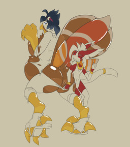 accessory anthro beak big_breasts big_butt black_hair breasts brown_background brown_body butt duo feet female furgonomics glistening glistening_body hair holding_needle human_to_anthro human_to_inanimate inflatable jewelry looking_back male nipples open_mouth red_sclera ring simple_background size_difference smile species_transformation standing tail tail_accessory tail_jewelry tail_ring talons toes tongue tongue_out transformation white_hair grandstorm animate_inanimate avian bird canid galliform human living_inflatable mammal phasianid turkey digital_media_(artwork) hi_res
