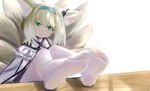 accessory animal_tail blonde_hair clothing feet female fur green_eyes hair hair_accessory hairband humanoid_feet inner_ear_fluff legwear long_hair pantyhose plantigrade soles solo toes tuft hawawa arknights hypergryph studio_montagne suzuran_(arknights) animal_humanoid canid canid_humanoid canine canine_humanoid humanoid mammal mammal_humanoid hi_res