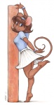 accessory anthro auburn_hair barefoot biped blue_eyes bottomwear bracelet clothed clothing feet female hair headband jewelry looking_back simple_background skirt solo tail white_background megan_giles mammal mouse murid murine rodent 2011