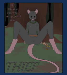 against_natural_surface against_surface against_tree anthro anus bartering belt border brown_eyes cape caught clothing coin coin_pouch coin_purse collarbone dialogue feet female forest fur genitals glint gold_(metal) gold_coin grass green_clothing grey_body grey_fur loli looking_at_viewer navel nervous nipples nude on_butt outside pink_anus pink_inner_ear pink_nipples pink_nose pink_tail pink_vulva plant silver_coin solo spread_legs spreading tail talking_to_viewer text toes transparent_border tree vulva young young_female coffeekit mammal murid murine rat rodent alpha_channel english_text hi_res