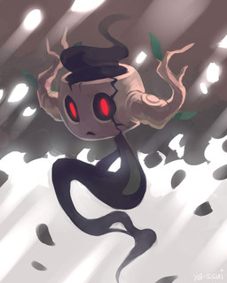 ambiguous_gender ghost_tail looking_at_viewer not_furry open_mouth red_eyes solo young darmp nintendo pokemon generation_6_pokemon ghost phantump pokemon_(species) spirit 4:5 digital_media_(artwork) digital_painting_(artwork) painting_(artwork)