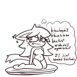 anthro blush bodily_fluids breasts eyelashes fangs female genitals hair long_hair looking_at_viewer navel nipples nude plate solo sweat sweatdrop tail teeth text thought_bubble vulva sussytomato sega sonic_the_hedgehog_(series) lindsey_(sussytomato) domestic_cat felid feline felis mammal 1:1 english_text hi_res