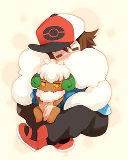ambiguous_gender anthro blush blush_lines crossed_legs dotted_background duo eyes_closed hug hugging_another hugging_from_behind larger_human larger_male looking_away male on_lap pattern_background semi-anthro simple_background sitting size_difference smaller_ambiguous smaller_anthro sorahate nintendo pokemon hilbert_(pokemon) generation_5_pokemon human mammal pokemon_(species) whimsicott digital_drawing_(artwork) digital_media_(artwork) unavailable_at_source