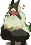 anthro big_breasts breasts female fur green_body green_fur heart_symbol huge_breasts looking_at_viewer nipples nude solo sodebeam nintendo pokemon generation_9_pokemon meowscarada pokemon_(species) 2024 absurd_res hi_res