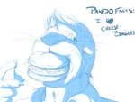 anthro burger burger_in_mouth claws clothed clothed_male clothing food hair heart_symbol looking_away male membrane_(anatomy) smile solo text webbed_hands whiskers pandottermon mammal mustelid otter 4:3 blue_and_white monochrome