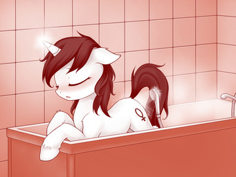 bath bathroom cutie_mark detailed_background female feral horn inside magic raised_tail shower solo standing tail water water_jacking rainbow_(artist) hasbro my_little_pony mythology fan_character equid equine mammal mythological_creature mythological_equine unicorn 2016 4:3 hi_res
