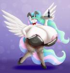 anthro areola big_breasts bow_(feature) bow_tie breasts clothing eyewear female footwear glasses horn huge_breasts hyper hyper_breasts looking_at_viewer nipple_outline smile solo spread_wings tongue tongue_out wings 09hankris friendship_is_magic hasbro my_little_pony mythology princess_celestia_(mlp) equid equine mammal mythological_creature mythological_equine winged_unicorn 2019 absurd_res hi_res