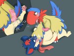 anal anal_penetration animal_genitalia archen avian bird blush cowgirl_position digital_drawing_(artwork) digital_media_(artwork) duo erection feral fossil_pokemon from_front_position generation_2_pokemon generation_5_pokemon genital_slit genitals hi_res jake_the_traveler knot male male/male male_penetrated male_penetrating male_penetrating_male nintendo on_bottom on_top pawpads penetration penis pokemon pokemon_(species) quilava scarf sex signature widescreen