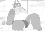 anthro belly biped blush clothing humanoid_hands male overweight overweight_anthro overweight_male sitting solo tongue tongue_out underwear water moujya lifewonders tokyo_afterschool_summoners tsathoggua_(tas) 2019 hi_res monochrome