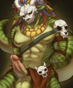 abs accessory anthro balls biceps big_muscles big_penis bodily_fluids bone bone_mask clothing erection genital_fluids genitals glans green_body humanoid_genitalia humanoid_penis male mask muscular muscular_male nipples nude pecs penis precum sitting skull skull_mask solo tail vein veiny_penis krematoria terraria witch_doctor_(terraria) lihzahrd reptile scalie absurd_res hi_res
