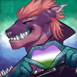abstract_background anthro clothing collar ear_piercing ear_stud facial_piercing genderqueer_pride_colors green_body green_eyes green_scales hair hands_up heart_symbol jacket leather leather_clothing leather_jacket leather_topwear lgbt_pride looking_at_viewer male nose_piercing nose_ring piercing pink_body pink_hair pink_skin pride_color_background pride_colors purple_body purple_sclera purple_skin ring_piercing scales simple_background smile smiling_at_viewer solo spiked_collar spiked_jacket spikes text topwear vincian_pride_colors flaviomodezto aquatic fish shark 1:1 2023 artist_name