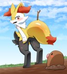 2022 anthro blush braixen butt diglett featureless_crotch fur generation_1_pokemon generation_6_pokemon hi_res multicolored_body multicolored_fur nintendo nude pokemon pokemon_(species) red_body red_fur red_tail size_difference sum tail teeth white_body white_fur yellow_body yellow_ears yellow_fur yellow_tail