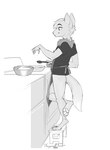 anthro apron biped clothed clothing cooking fluffy kitchen male neck_tuft partially_clothed size_difference solo tuft togaed league_of_legends riot_games tencent fan_character teemo_the_yiffer mammal yordle absurd_res hi_res monochrome